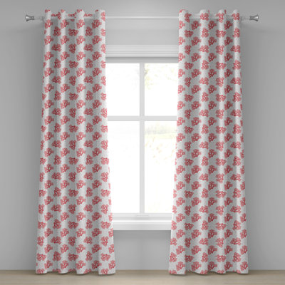 Dakota Fields Coral Grommet Curtain Decorative 2-Panel Window Drapes, 50", Coral Red White