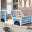 Lit plateforme simple en forme de voiture avec roues, bleu