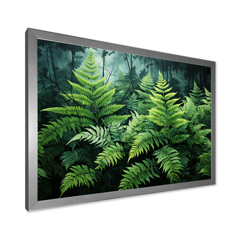 Emerald Green Ferns Forest IV sur toile, Cadre photo argenté, H 34 po x l 44 po x P 1,5 po