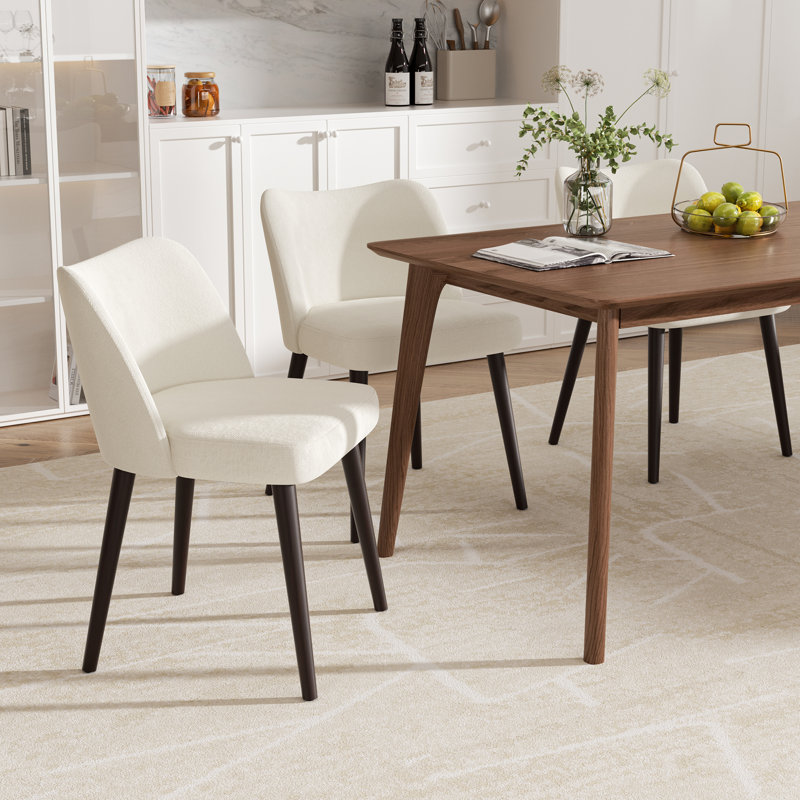 Modern Curved Back Dining Chair With Wood Legs, Upholstered Accent Chair For Kitchen & Living Room, 4, Beige