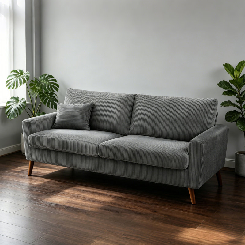 Causeuse rétro Mid-Century 68 po, assemblage sans outil pour les petits espaces, Gris foncé