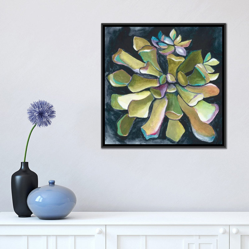 « succulent rosette i », reproduction sur toile, H 18 po x l 18 po x P 1,5 po, Toile avec cadre noir, Pas de tapis