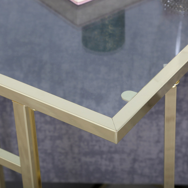Glass Top C Table End Table, Gold