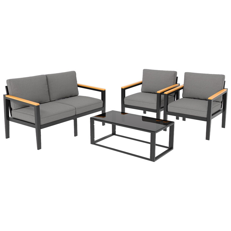 4 - Person Patio Conversation Set with Cushions, Gray