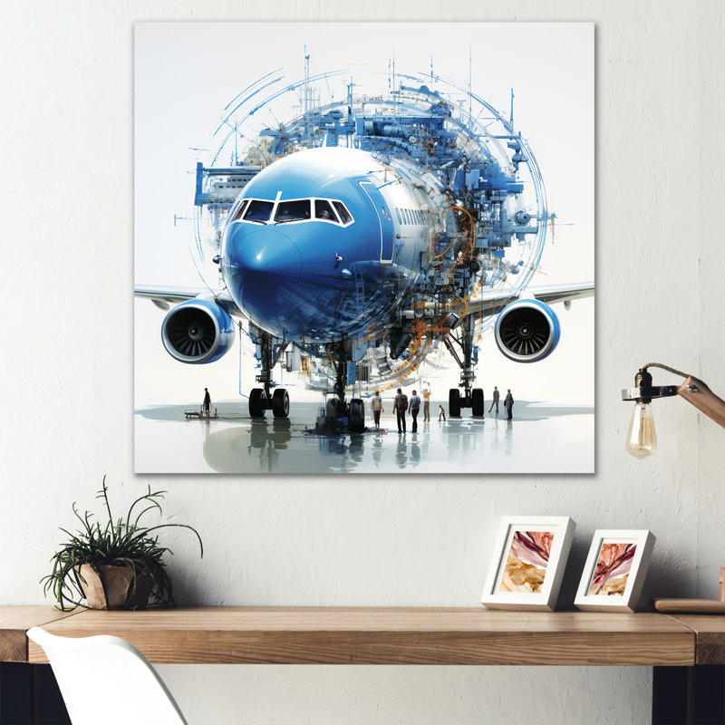 Air Macro Blueprint - Avion, art mural en métal, H 16 po x l 16 po x P 1 po