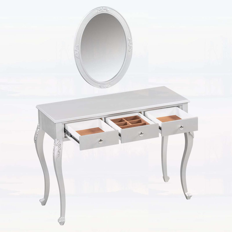 Meuble-lavabo de luxe avec miroir ovale, coiffeuse à 3 tiroirs pour bijoux, console élégante pour la décoration intérieure