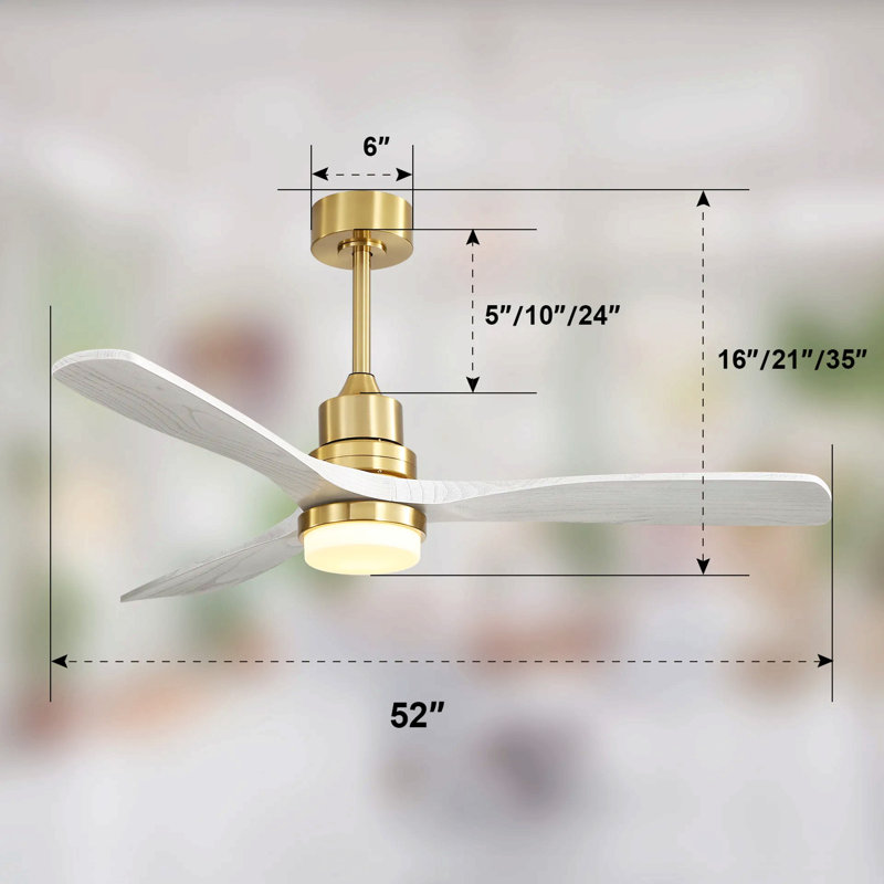 Ventilateur de plafond d'intérieur de 52 pouces avec lumière à DEL à intensité variable et télécommande à 6 vitesses pour 3 pièces