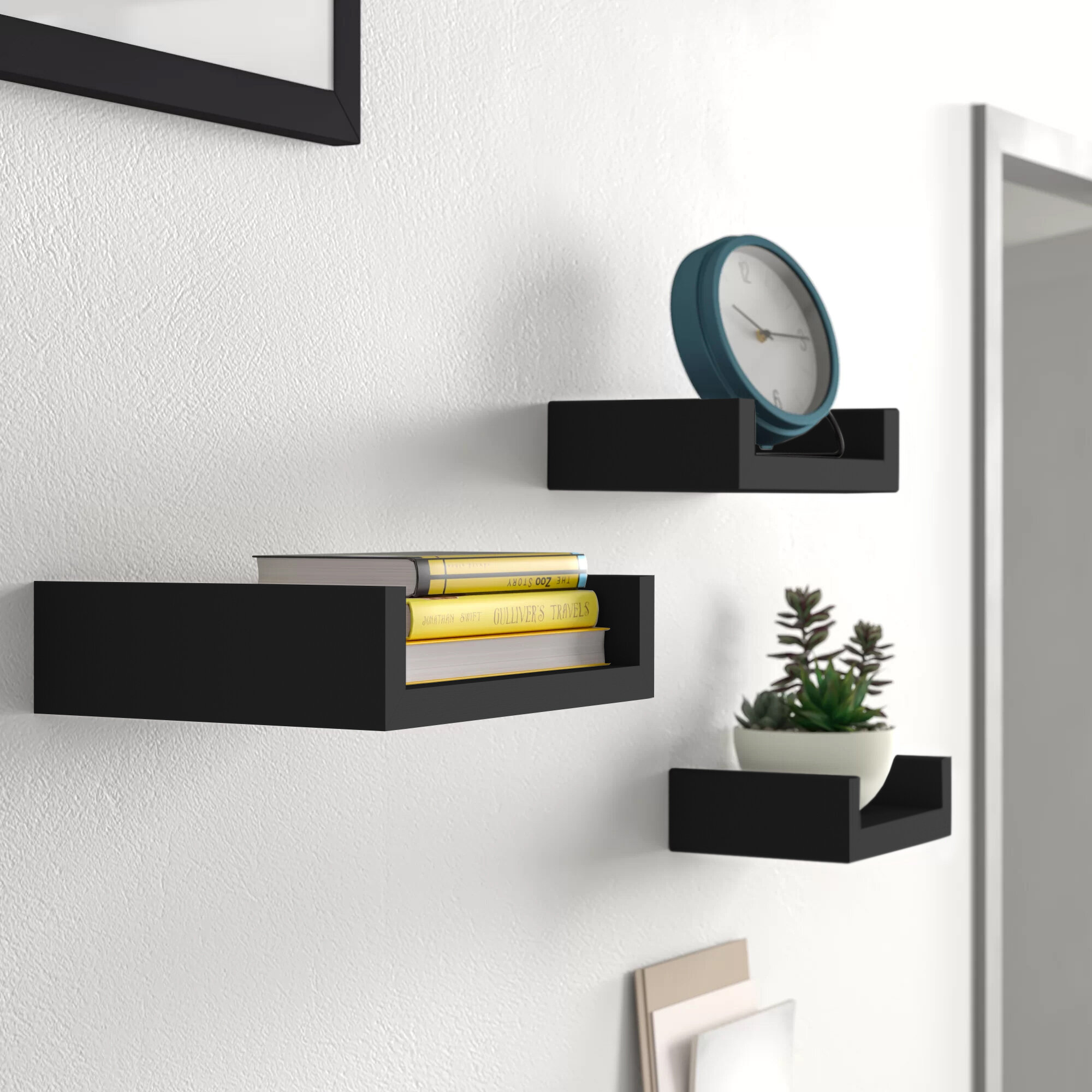 Modern Black Floating Shelves - Stylish Wall Decor for Bathroom