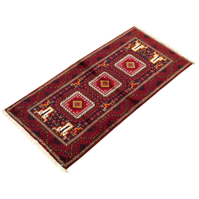 Tapis de couloir en Tapis décoratif laine noué à la main des années 1980 de conception unique 3 pi 1 po x 6 pi 7 po