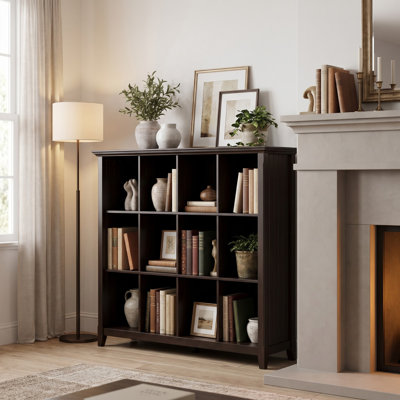 Acadian 48"H Solid Wood Transitional 12-Cube Bookcase with Fixed Shelves and Tapered Legs