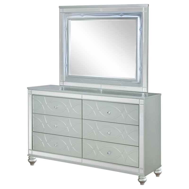 Arabesque Silver Metallic 6-Drawer Dresser With Mirror (Includes Dresser Only Not Mirror)