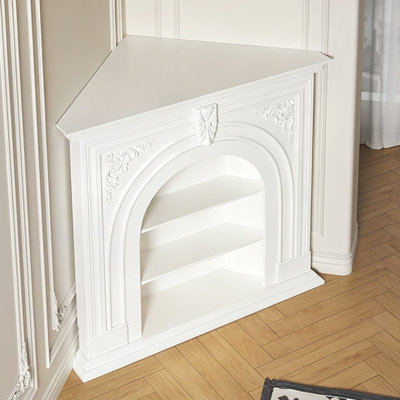 Beige Solid Wood Freestanding Fireplace
