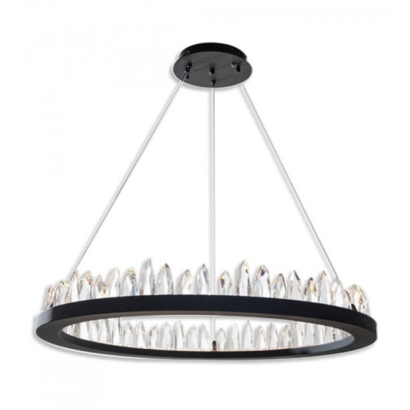 Lustre suspendu en cristal Parkes, Laiton antique, H 32 po x l 12 po x P 12 po, Transparent