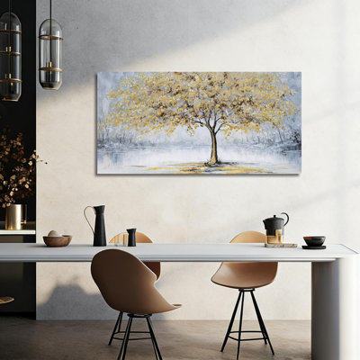Tree Wall Art White And Gold Wall Decor For Living Room Aesthetic Canvas Painting Modern Wall Prints Dining Room Bedroom Artwork 24X48 Inches
