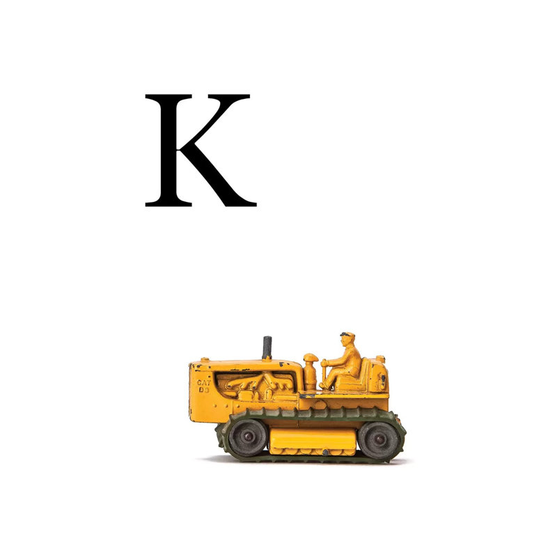 K Bulldozer Yellow White Letter - Print on Canvas, 20.32 cm H x 30.48 cm W, Wrapped Canvas