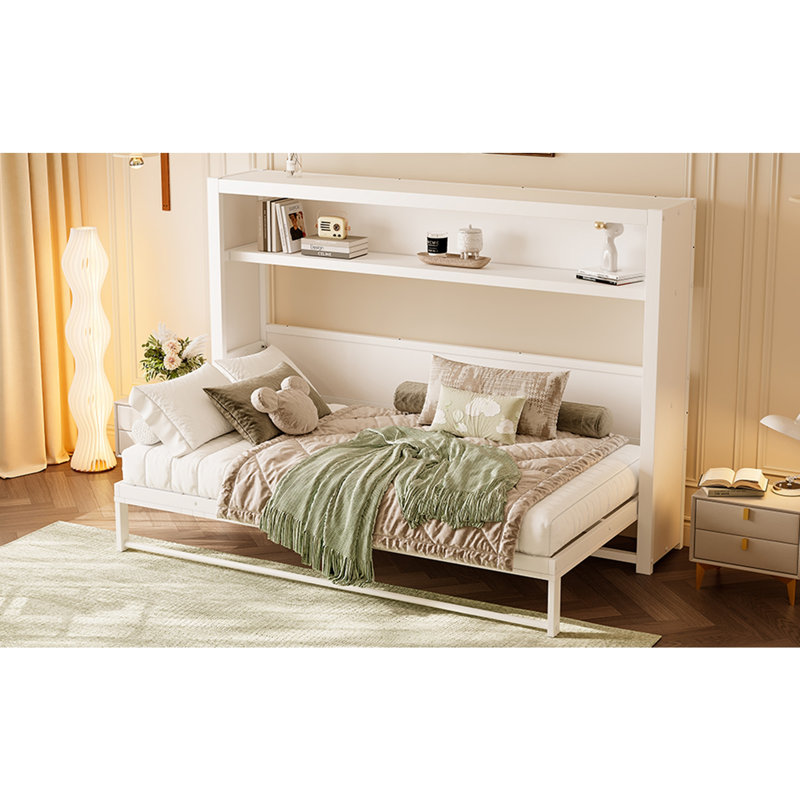 Lit escamotable avec tablettes, lit escamotable en métal avec design pliable et peu encombrant