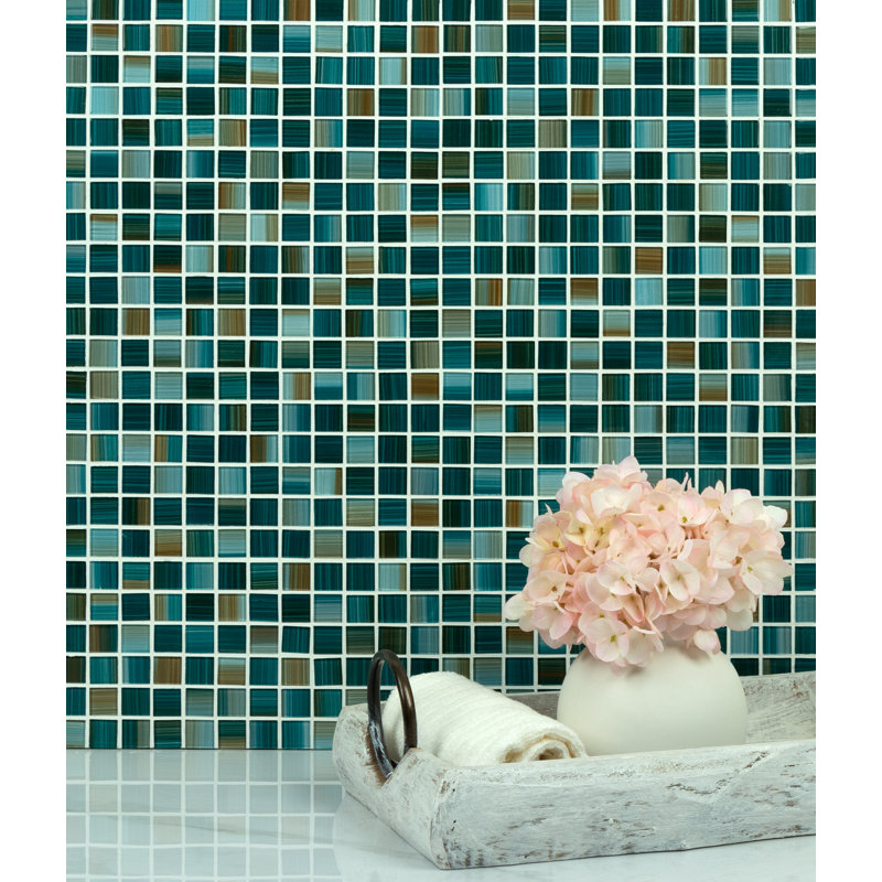Carreau de mosaïque en verre à bord droit pour piscine 0,9 po x 0,9 po, Lagoon Green