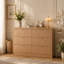 Commode double Sybrand moderne cannelée à 6 tiroirs, 120 cm de largeur, avec poignées en métal et dispositif antibasculement