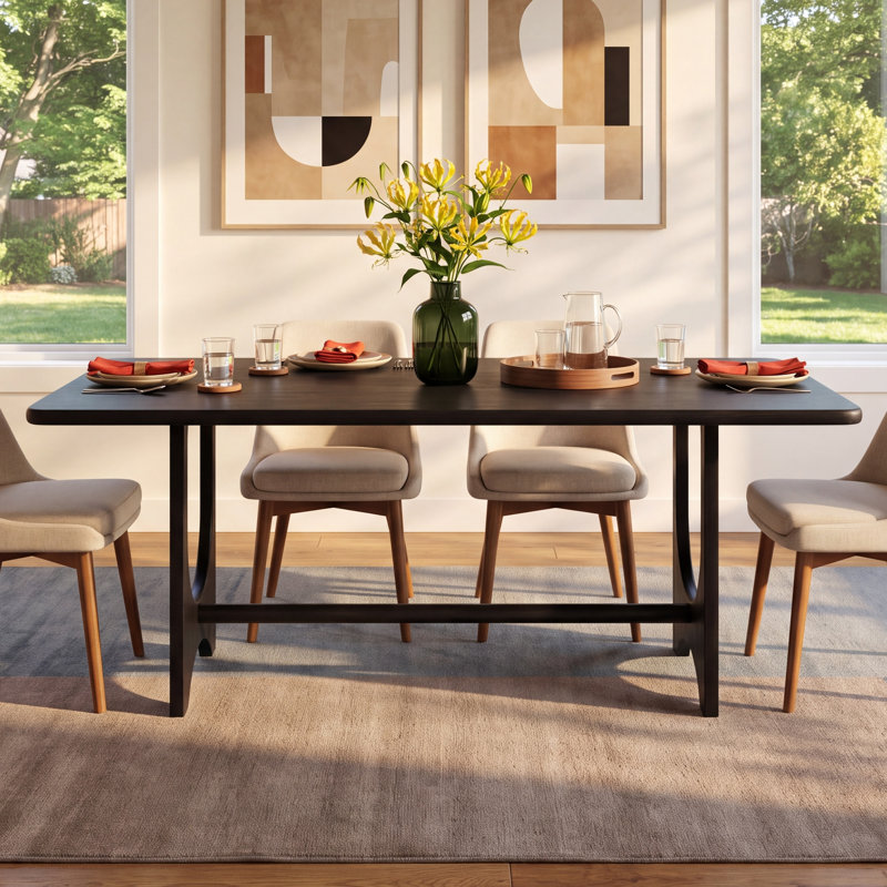 Dawna 78" Solid Wood Trestle Dining Table, Black