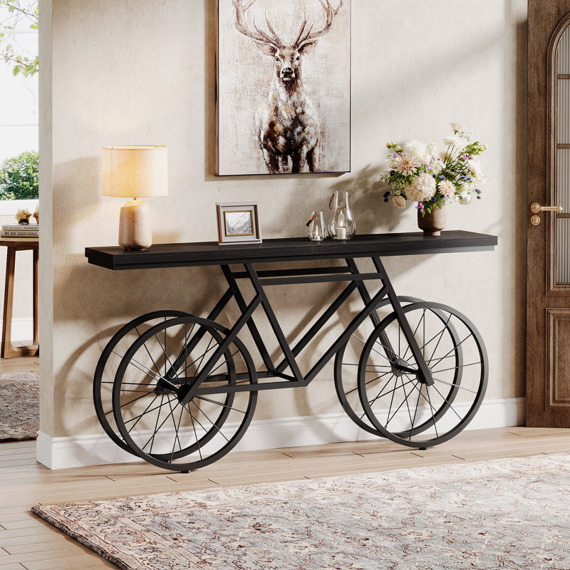 70.9? Extra Long Console Table with Bicycle Base, Narrow Sofa Table Industrial Entryway Table, Black, Black