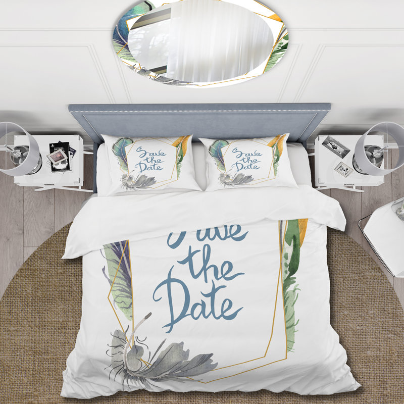 Ensemble de housse de couette bohème et éclectique Bird Feather - Save The Date - microfibre de polyester