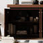 Buffet brun à 4 portes avec tablettes à plusieurs niveaux, portes pliantes et finition texturée pour le couloir du salon, rangement moderne à double usage de 58,3 po de largeur, esthétique contemporaine