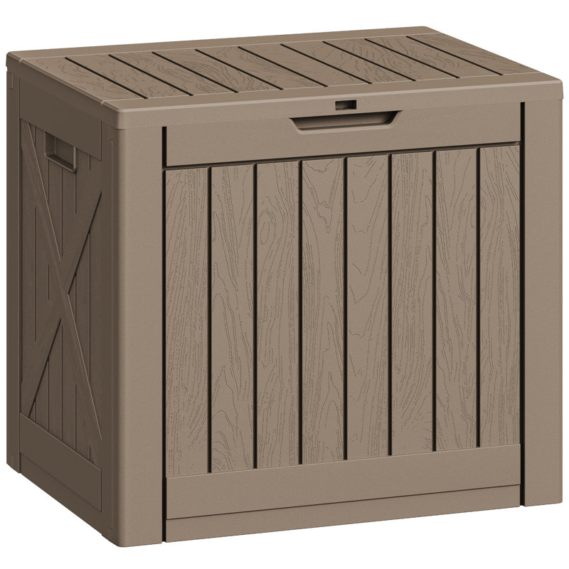 40 Gallons Lockable Resin Outdoor Deck Box And Patio Furniture Side Table, Tan