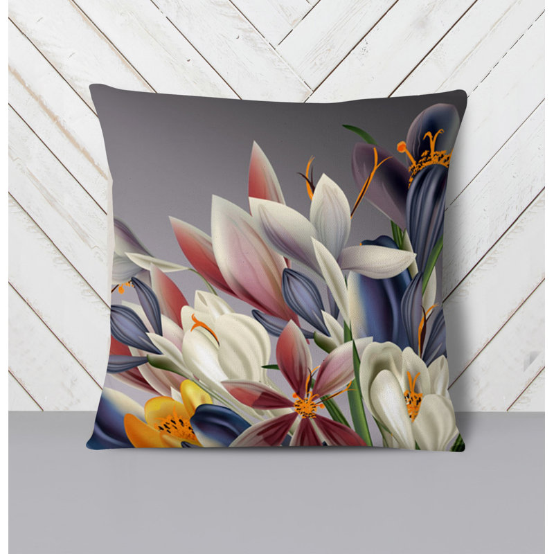 Throw Pillow With Insert, White/Gray Floral 2, 18"H x 18"W