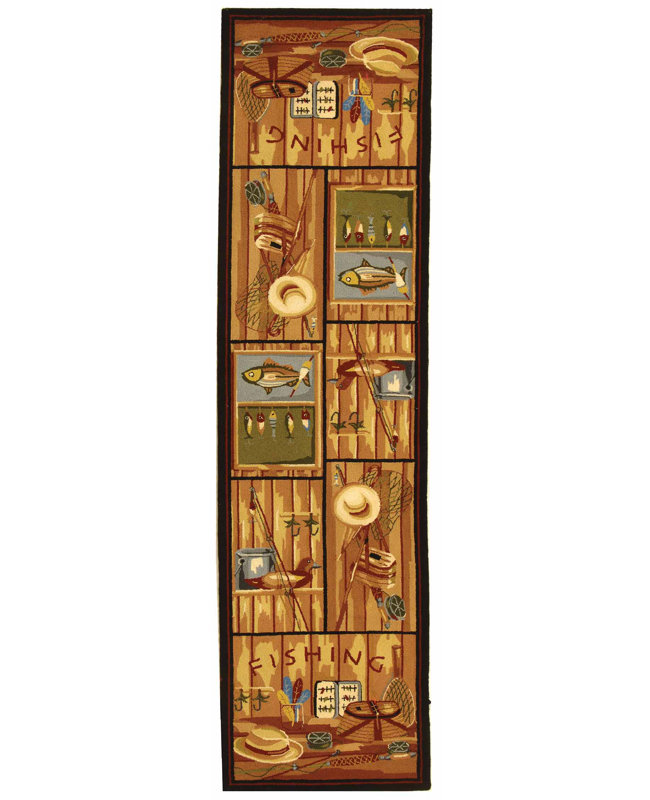 Tapis brun en laine crocheté à la main Emiliano, Tapis de couloir 2 pi 6 po x 12 pi