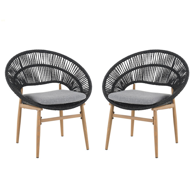 Chaise de salle à manger en osier de style papasan Cyril, Gris