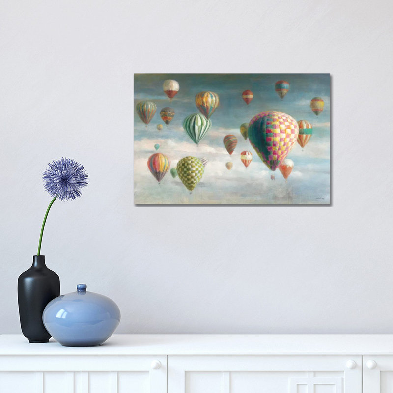 Hot Air Balloons With Pink Crop by Danhui Nai - Painting on Canvas, 30.48 cm H x 45.72 cm W, Wrapped Canvas