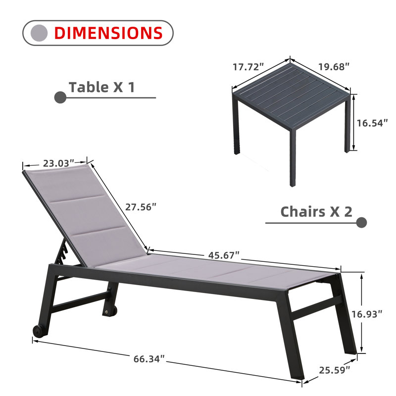 Valhalla Outdoor Rust-Resistant Metal Chaise Lounge with Table, Light Gray