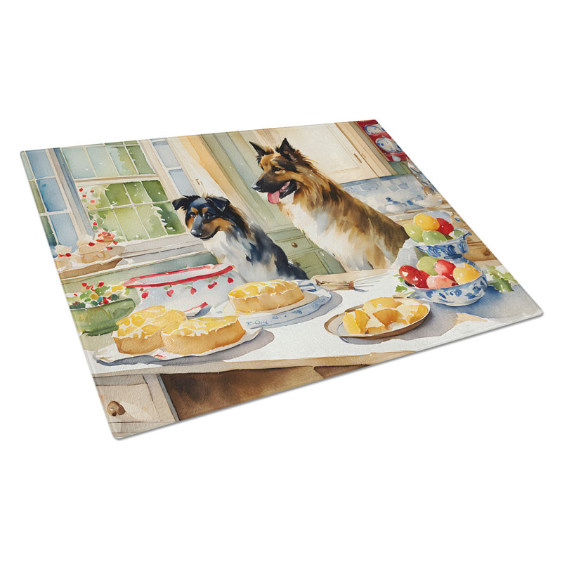 Belgian Tervuren Christmas Cookies Glass Cutting Board