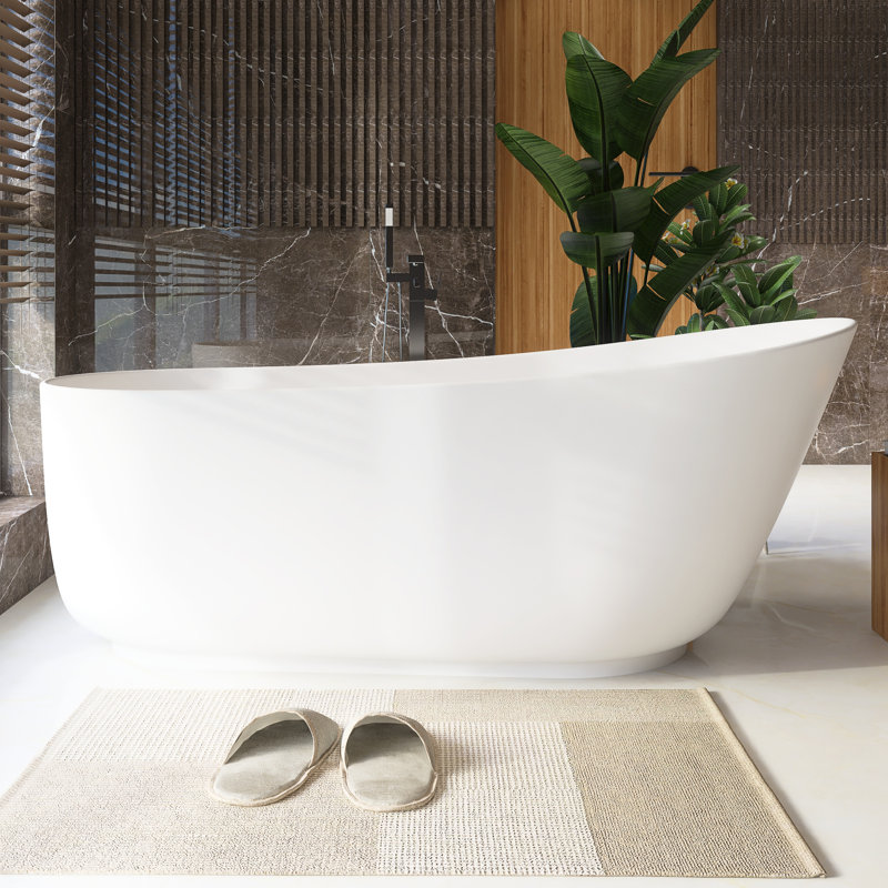66.9 " L x 31.5 " W Freestanding and Mounting / Installation Required Soaking Solid Surface Bathtub
