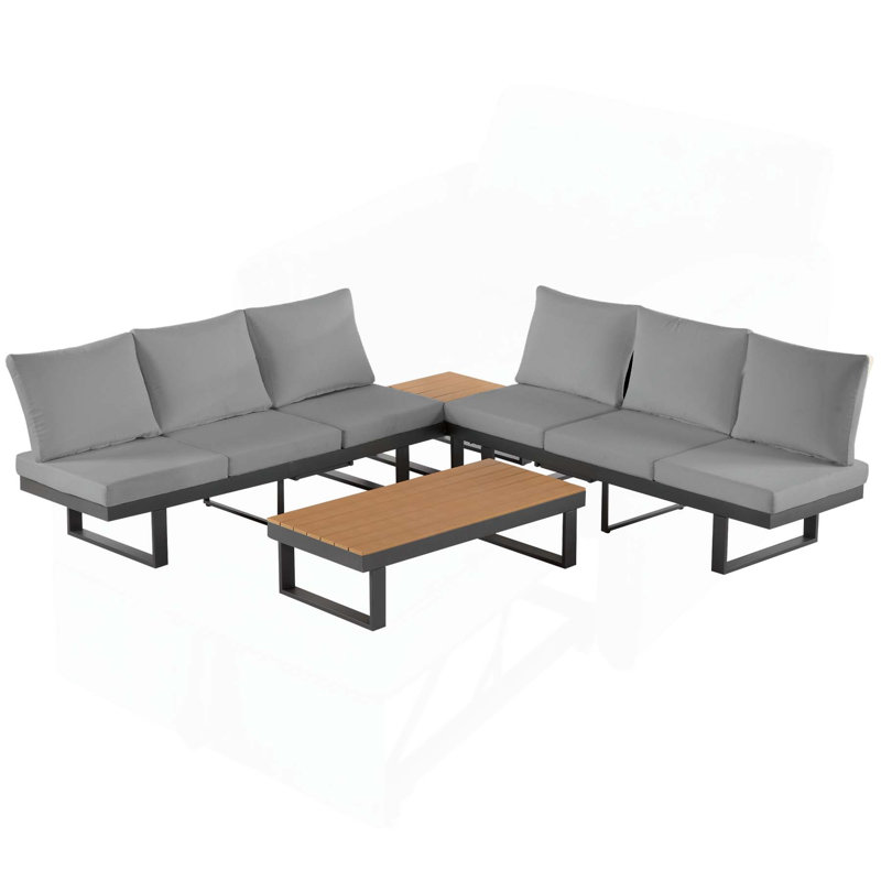 Versatile Outdoor Sofa Set with Adjustable Seats and Multiple Functional Tables, Grey