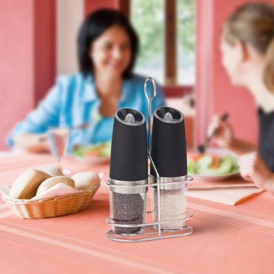 Gravity Electric Salt and Pepper Grinder Set, Battery Operated Mill with Blue LED Light, One-Hand Flip-to-Grind Design, Adjustable Coarseness
