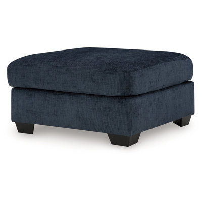 Avie Oversized Ottoman, Faux Wood Details, Navy Blue Polyester 38 Inch