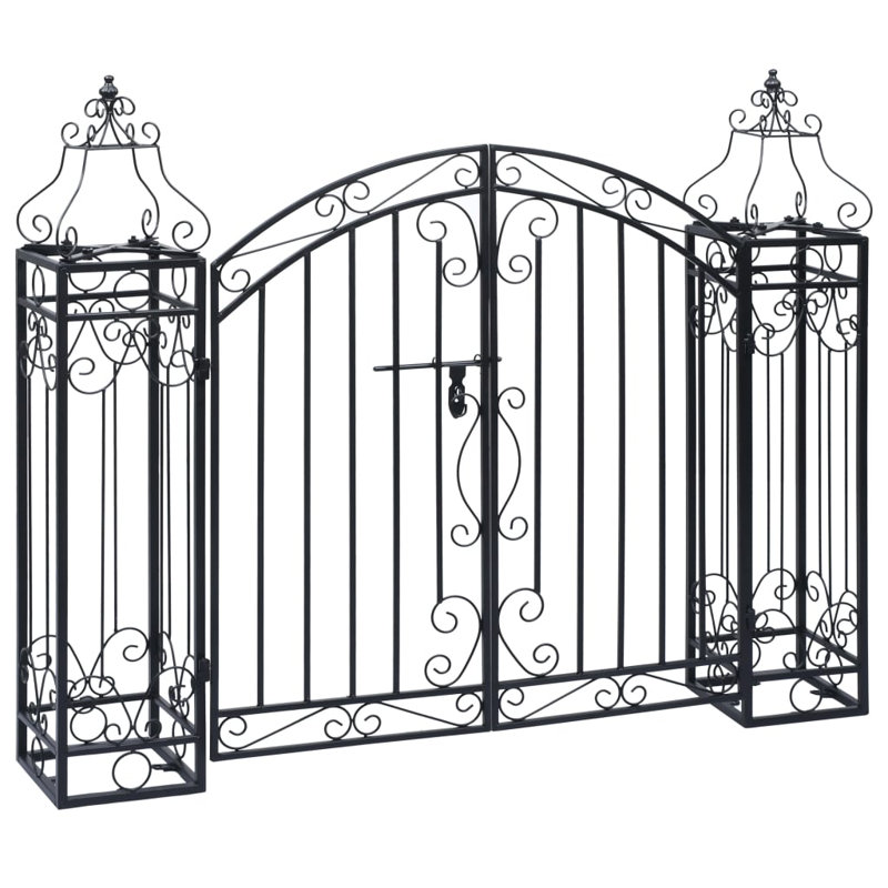 Barrière de jardin d'extérieur moyenne en fer forgé noir Garden Gate