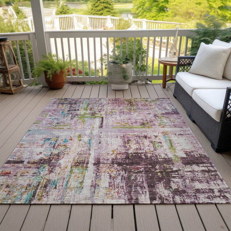 Lavender Abstract Synthetic Washable 3' x 5' Area Rug