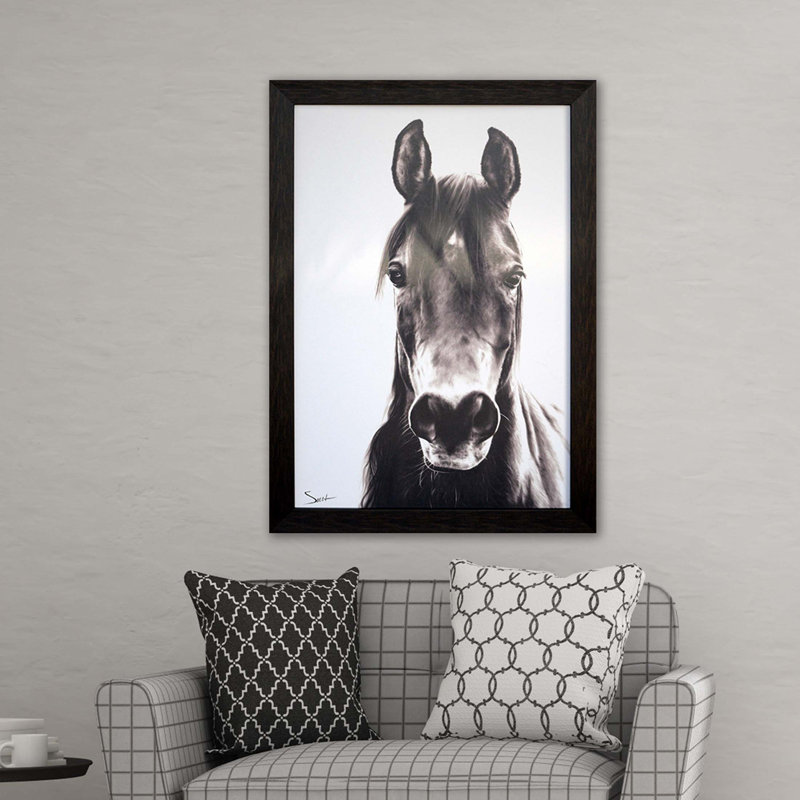 Large Black and White Framed Horse Portrait Poster