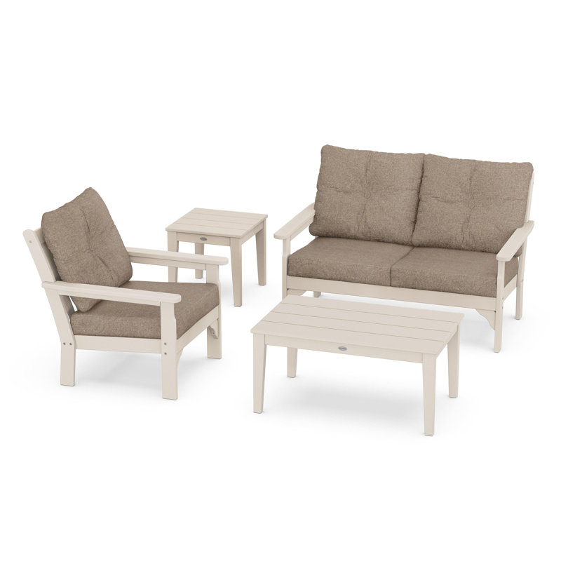 Vineyard 4-Piece Deep Seating Set, Sand, Spiced Burlap