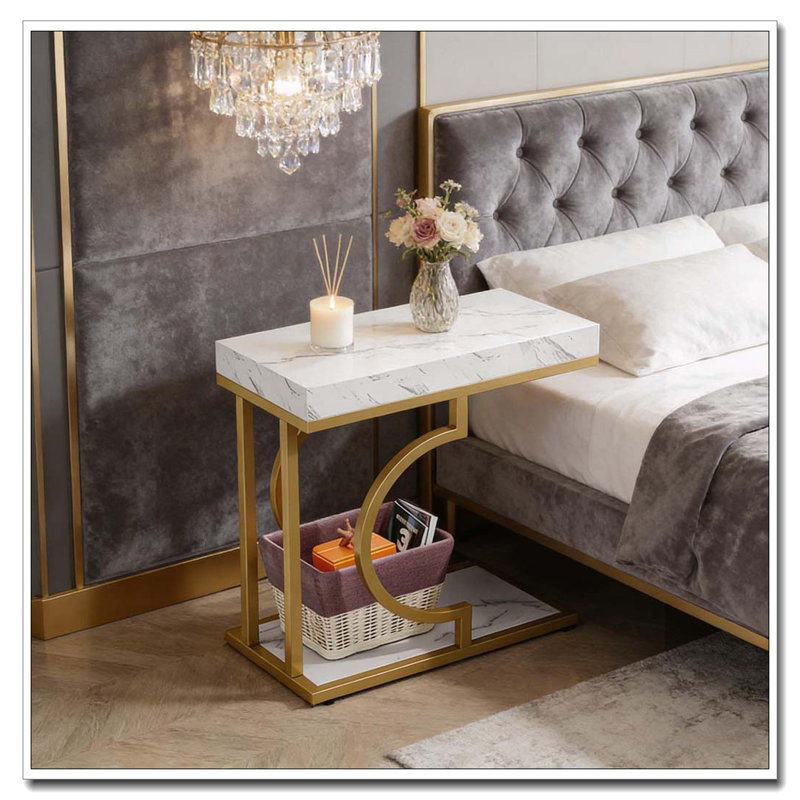 Table de chevet, table de bout, Or, blanc