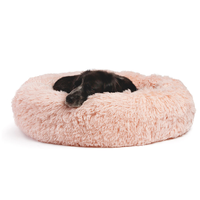 Lit pour animaux en fausse fourrure Tucker Murphy Pet ™, Medium (30" W x 30" D x 8" H), Tapis à poil long rose bonbon