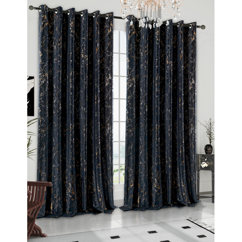 Odele Velvet Semi Sheer Curtain Pair, Width 168 x Drop 229 cm, Black