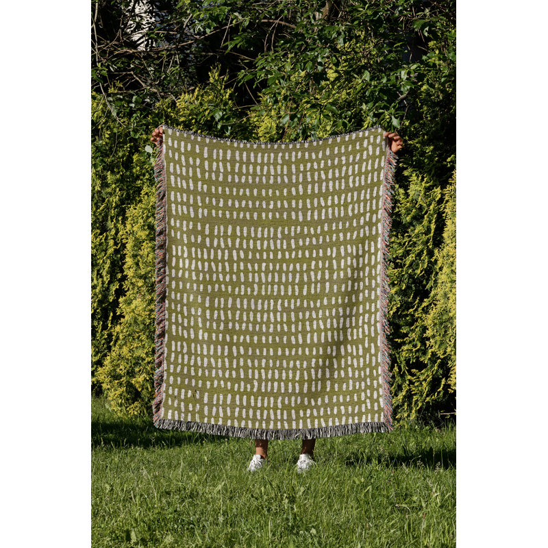 Jeté en coton à imprimé abstrait Kola, Chartreuse, 50 x 60