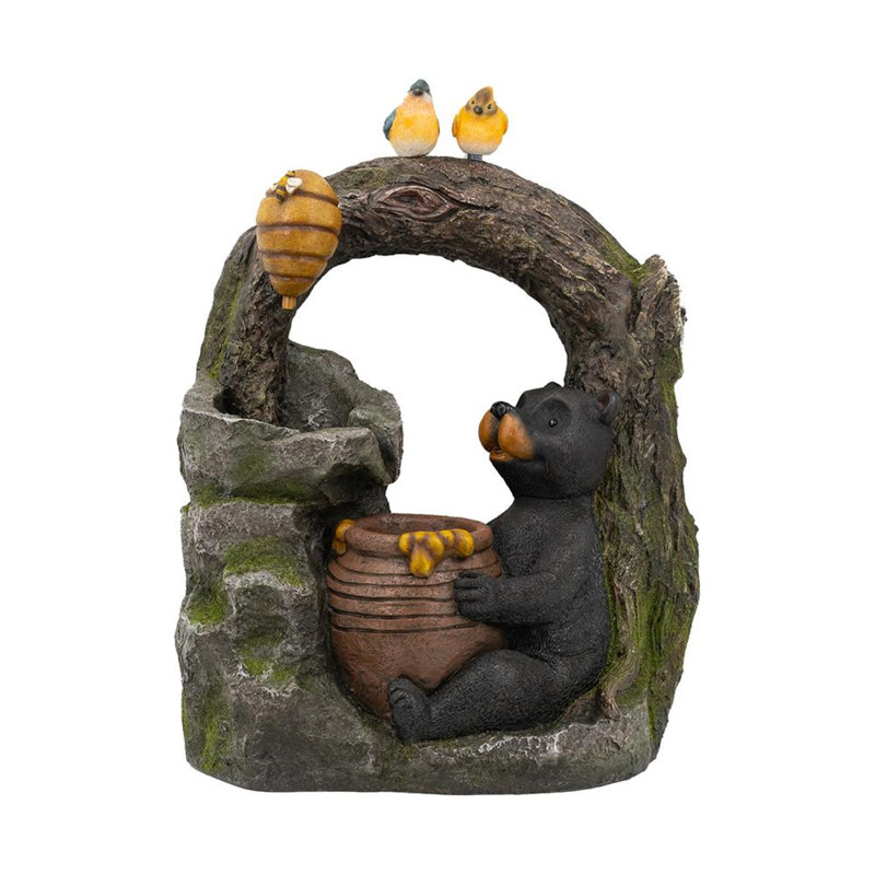 Decorative 2-Tier Woodland Animal Water Fountain with Bird and Bear Accent