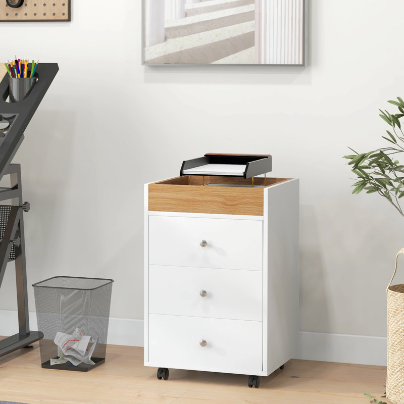 Armoire de rangement à tiroir de bureau - 3 tiroirs, blanc, plateau amovible, améliore l'efficacité et offre amplement de fournitures