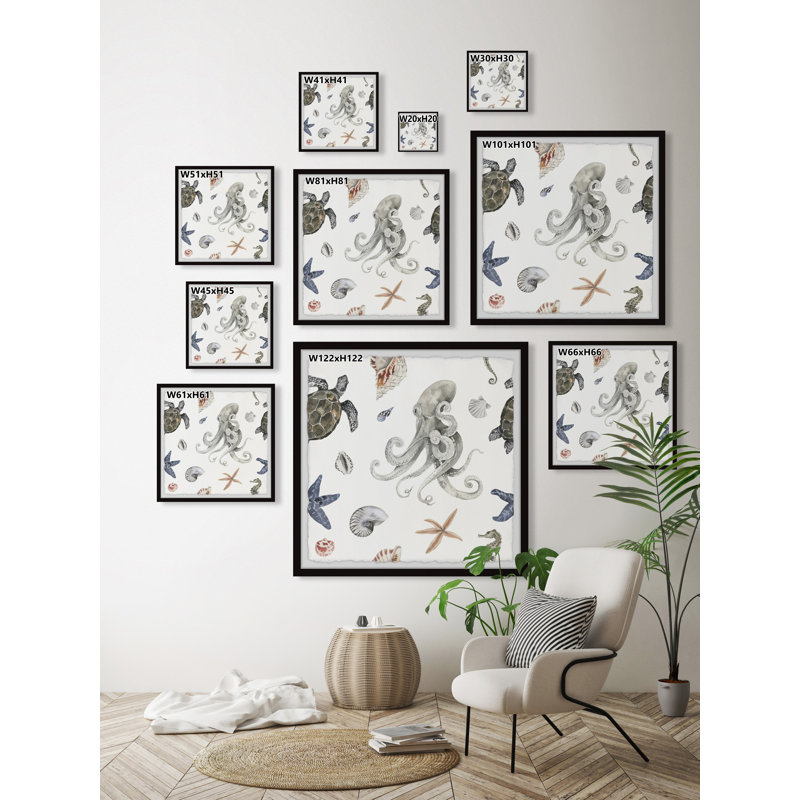 Ocean Dwellers - Single Picture Frame Print, 45cm H x 45cm W x 3.81cm D