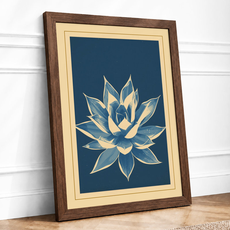 Lotus in Teal Botanical - Framed Print, Walnut, A4 - 29.7 x 21.0 cm