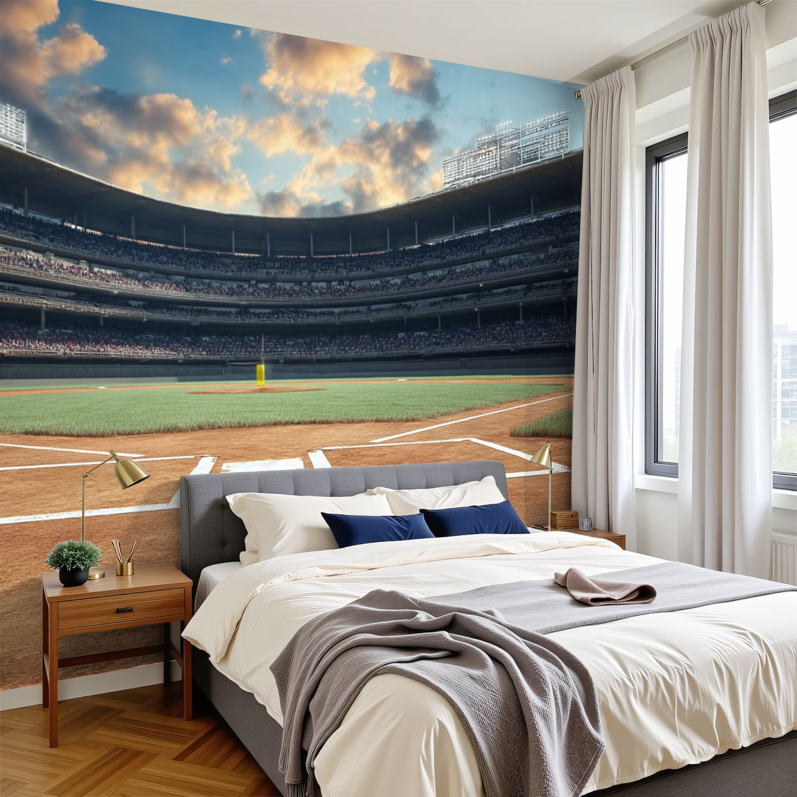 Red Barrel Studio Peel and Stick Wallpaper grand baseball stadium field ...